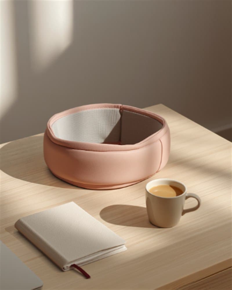 The Ember belt on a desk beside a laptop and coffee
